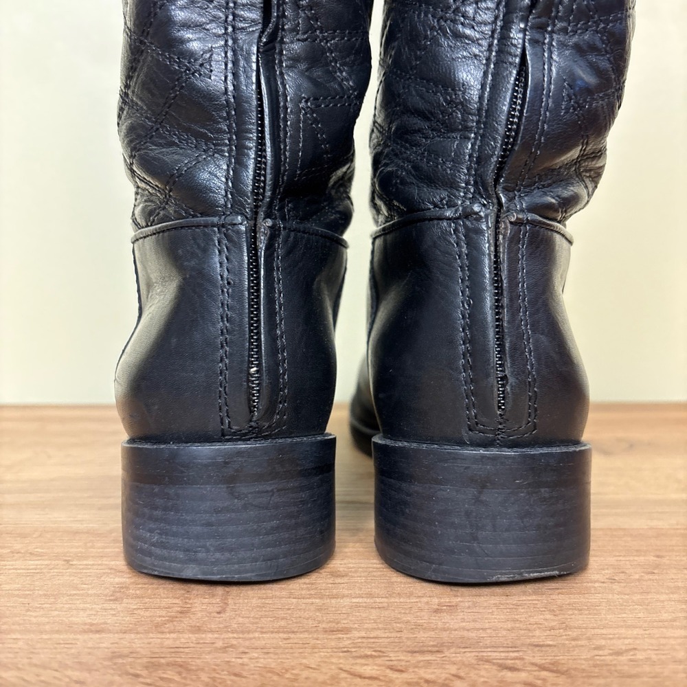 TORY BURCH Claremont Riding Boots Womens Black Size 8.5 Quilted Leather Back Zip - Picture 11 of 13